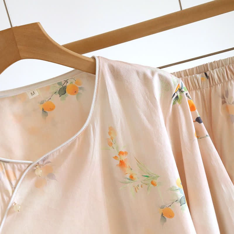 Orientalisches Loungewear-Set aus gelber Baumwolle mit Beerenmuster - image 3