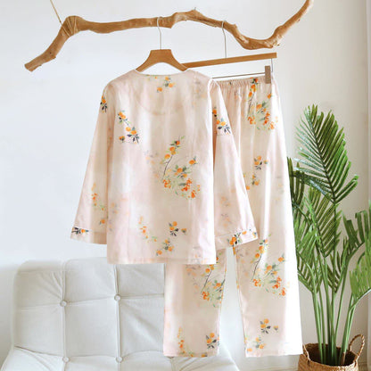 Orientalisches Loungewear-Set aus gelber Baumwolle mit Beerenmuster - image 1
