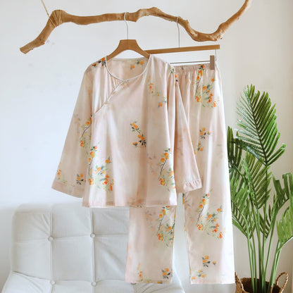 Orientalisches Loungewear-Set aus gelber Baumwolle mit Beerenmuster - Beige - XL - image 0