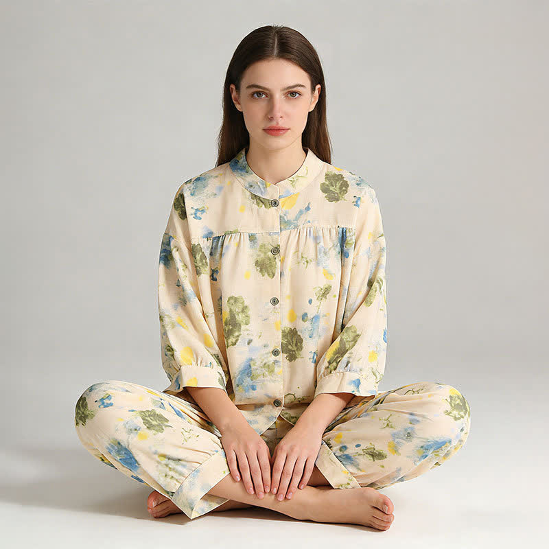 Loungewear-Set aus Baumwolle mit orientalischem Tintenmuster - image 3