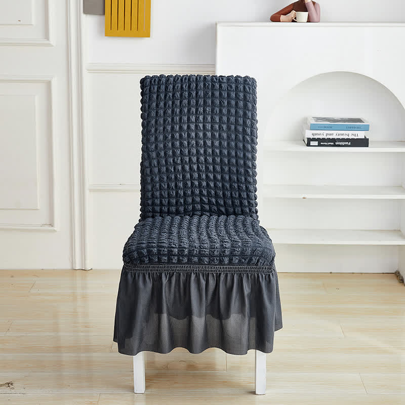 Seersucker-Stretch-Stuhlbezug mit Rüschensaum - Dunkelgrau - 6 Stück - Einheitsgröße - image 13