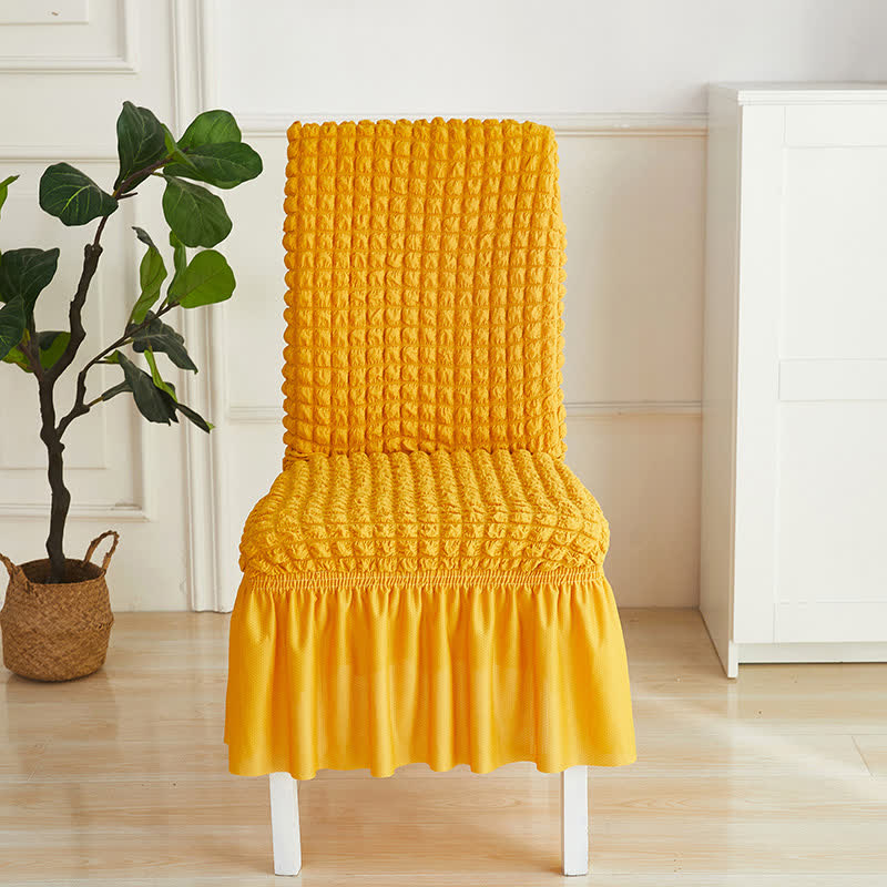 Seersucker-Stretch-Stuhlbezug mit Rüschensaum - Gelb - 6 Stück - Einheitsgröße - image 3