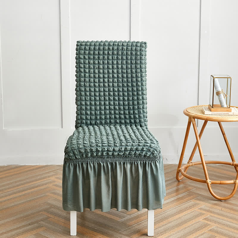 Seersucker-Stretch-Stuhlbezug mit Rüschensaum - Salbeigrün - 6 Stück - Einheitsgröße - image 14