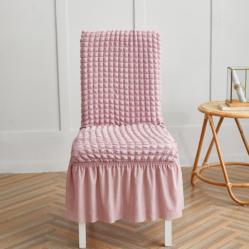 Seersucker-Stretch-Stuhlbezug mit Rüschensaum - Hellrosa - 6 Stück - Einheitsgröße - image 9