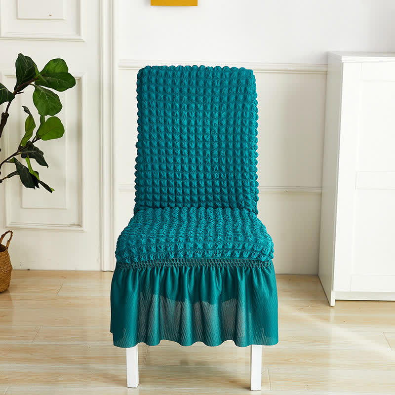 Seersucker-Stretch-Stuhlbezug mit Rüschensaum - Dunkelcyan - 6 Stück - Einheitsgröße - image 7