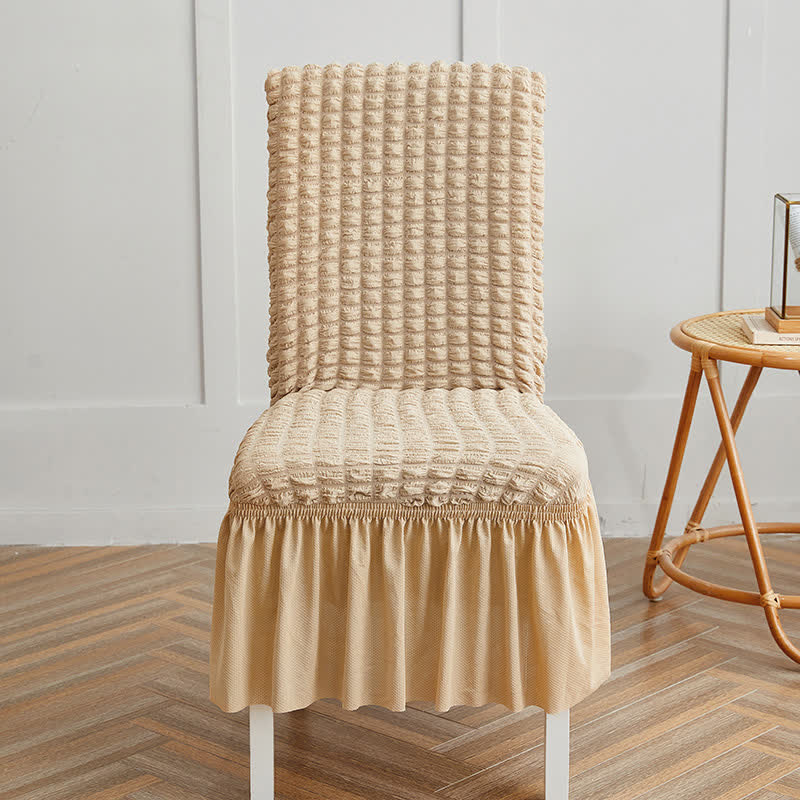 Seersucker-Stretch-Stuhlbezug mit Rüschensaum - Beige - 6 Stück - Einheitsgröße - image 16
