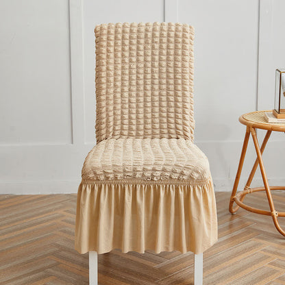 Seersucker-Stretch-Stuhlbezug mit Rüschensaum - Beige - 6 Stück - Einheitsgröße - image 16