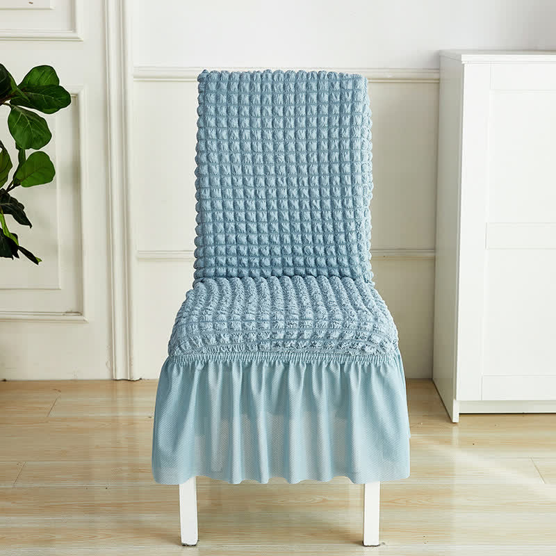 Seersucker-Stretch-Stuhlbezug mit Rüschensaum - Trübes Blau - 6 Stück - Einheitsgröße - image 20