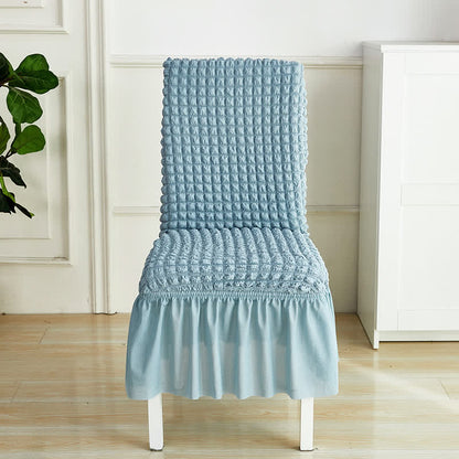 Seersucker-Stretch-Stuhlbezug mit Rüschensaum - Trübes Blau - 6 Stück - Einheitsgröße - image 20