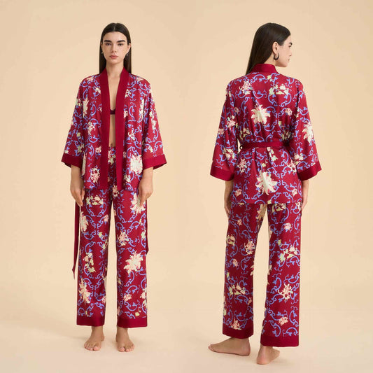 Loungewear-Set im Retro-Blumenkimono-Stil - Rot - XL - image 0