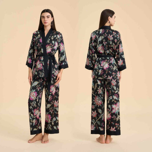 Luxuriöses Kimono-Loungewear-Set in Dunkelblau - Schwarz - XL - image 0