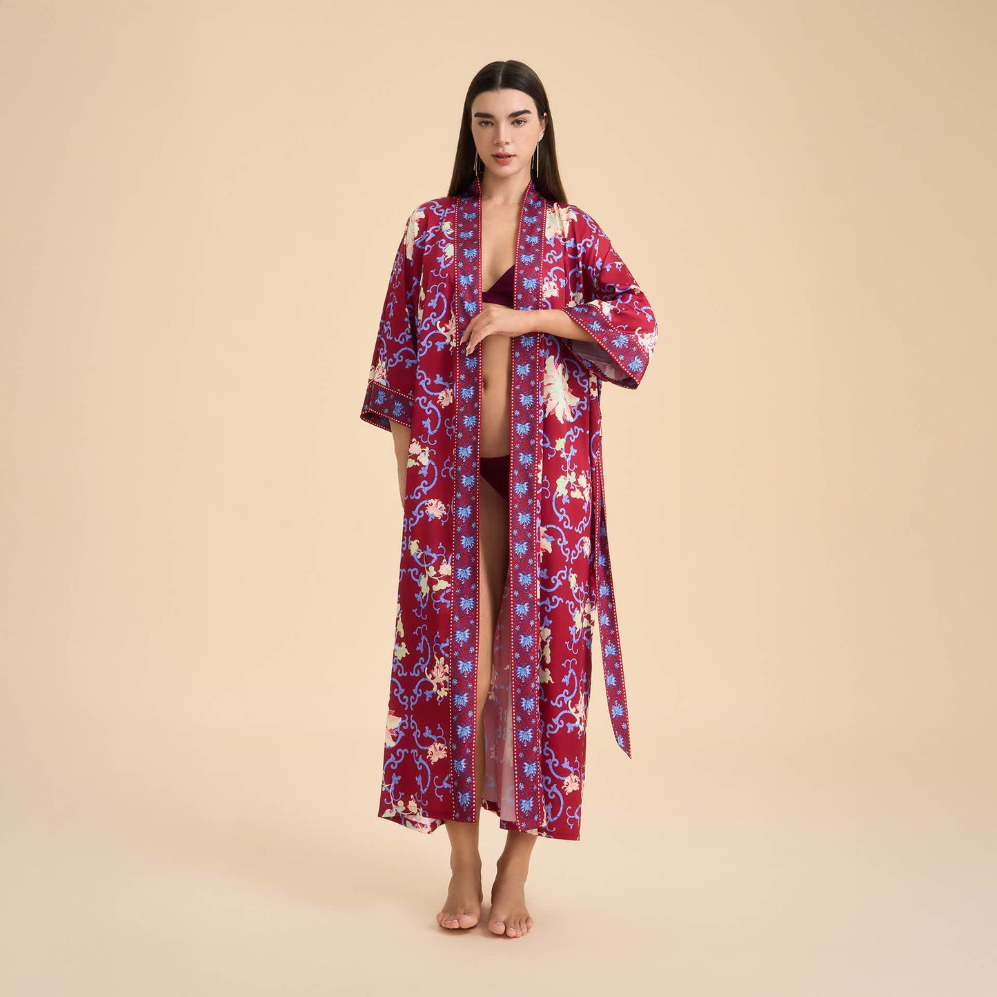 Retro-Bademantel im Kimono-Stil mit Blumenmuster - image 1
