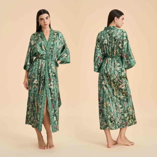 Grüner Bademantel im Kimono-Stil mit botanischem Blumenmuster - Grün - Einheitsgröße - image 0