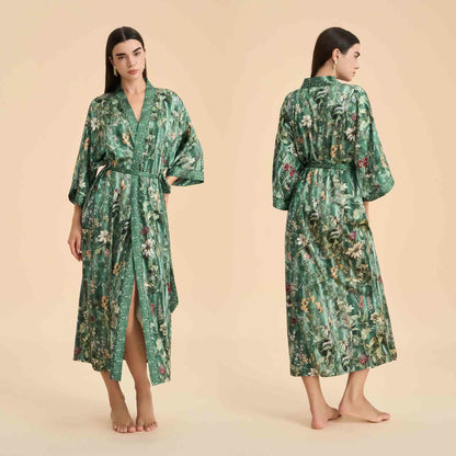 Grüner Bademantel im Kimono-Stil mit botanischem Blumenmuster - Grün - Einheitsgröße - image 0