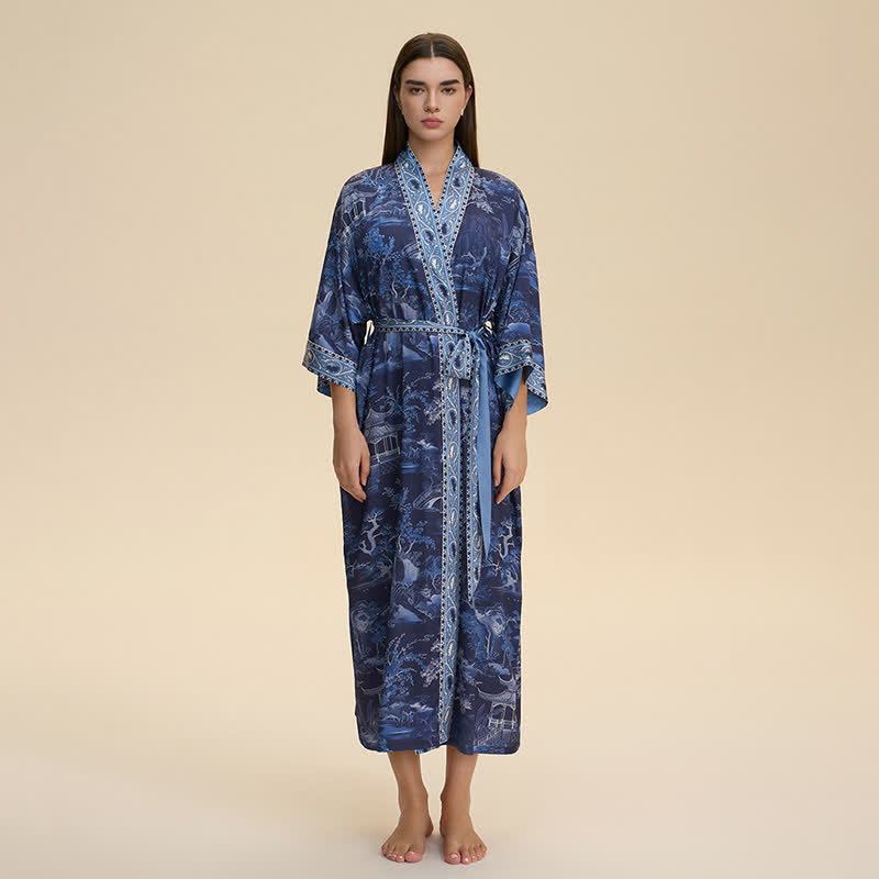 Bademantel im Kimono-Stil mit orientalischem Landschaftsmotiv - image 1