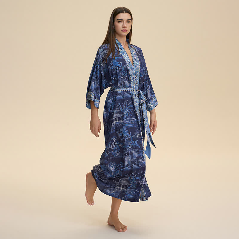 Bademantel im Kimono-Stil mit orientalischem Landschaftsmotiv - image 2