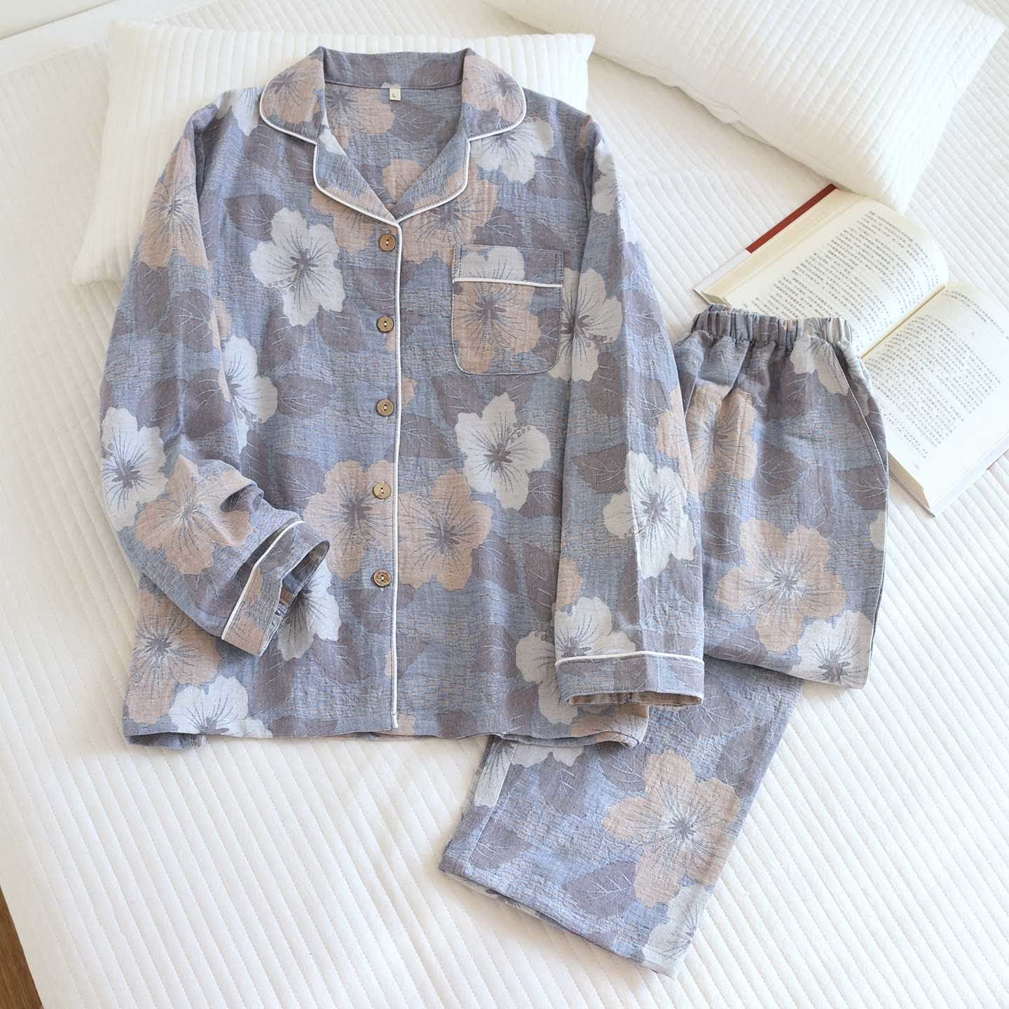 Loungewear-Set aus Baumwolle mit Kirschblüten-Jacquardmuster - Grau - XL - image 12