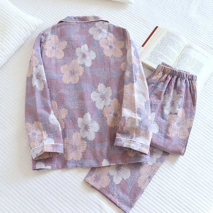 Loungewear-Set aus Baumwolle mit Kirschblüten-Jacquardmuster - image 1