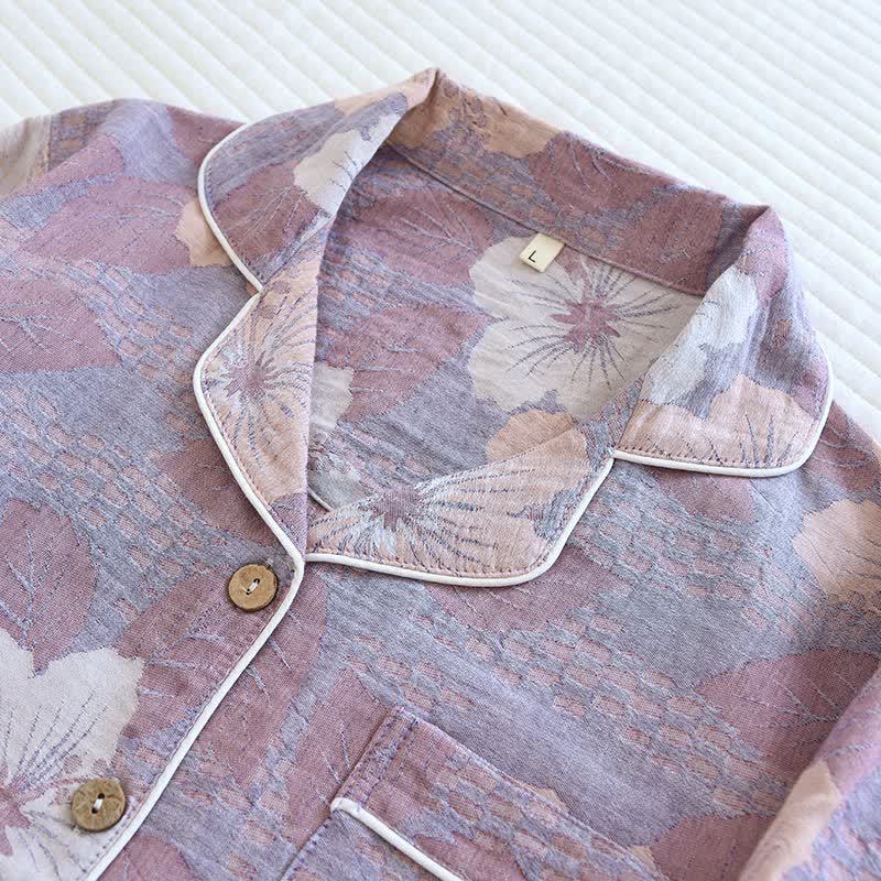 Loungewear-Set aus Baumwolle mit Kirschblüten-Jacquardmuster - image 3