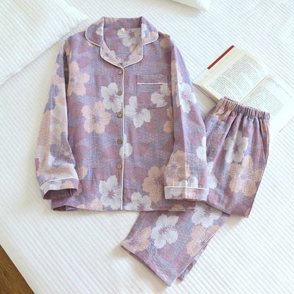 Loungewear-Set aus Baumwolle mit Kirschblüten-Jacquardmuster - Lila - XL - image 0