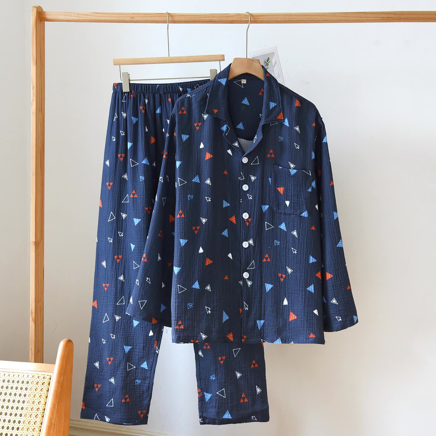 Unisex-Loungewear-Set aus Baumwolle mit geometrischem Dreieck - Marineblau - XXL - image 14