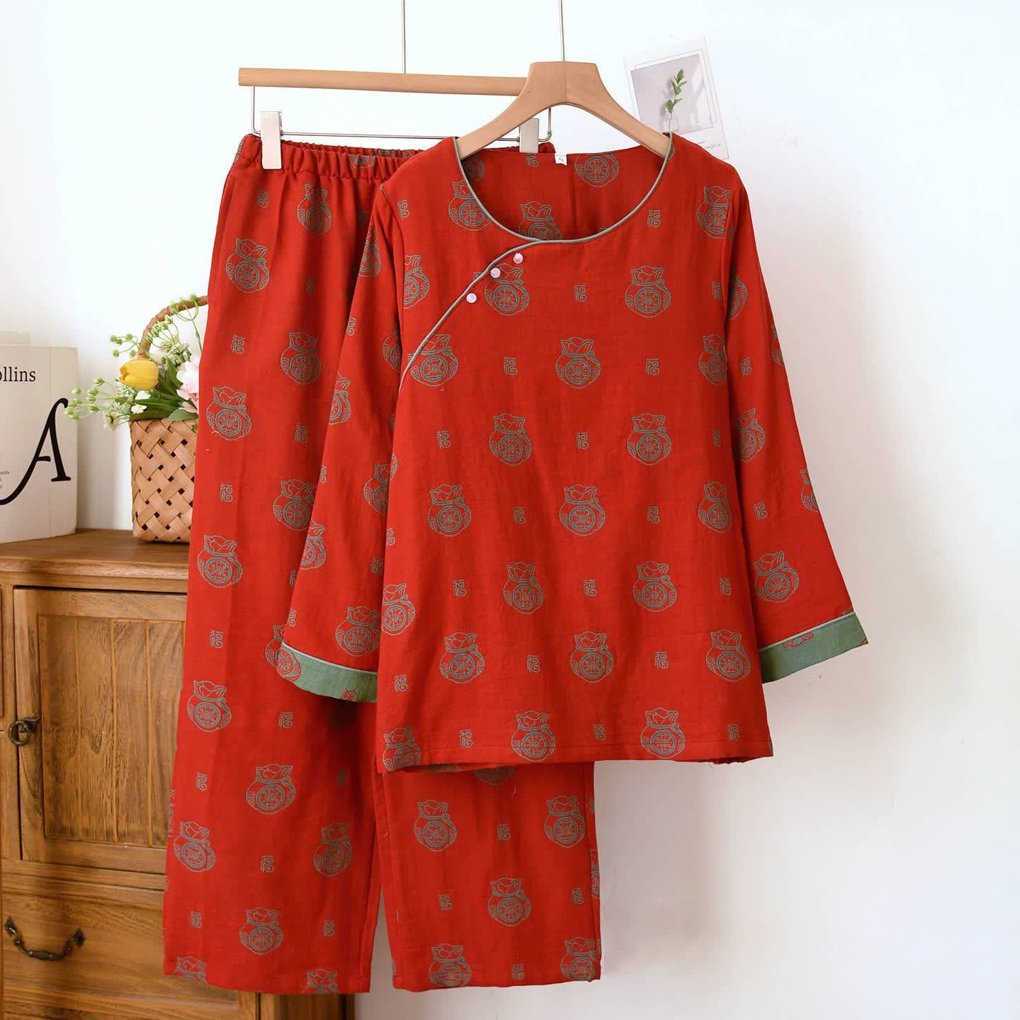 Loungewear-Set aus Baumwolle mit Glückstaschenmuster - Rot - XL - image 0