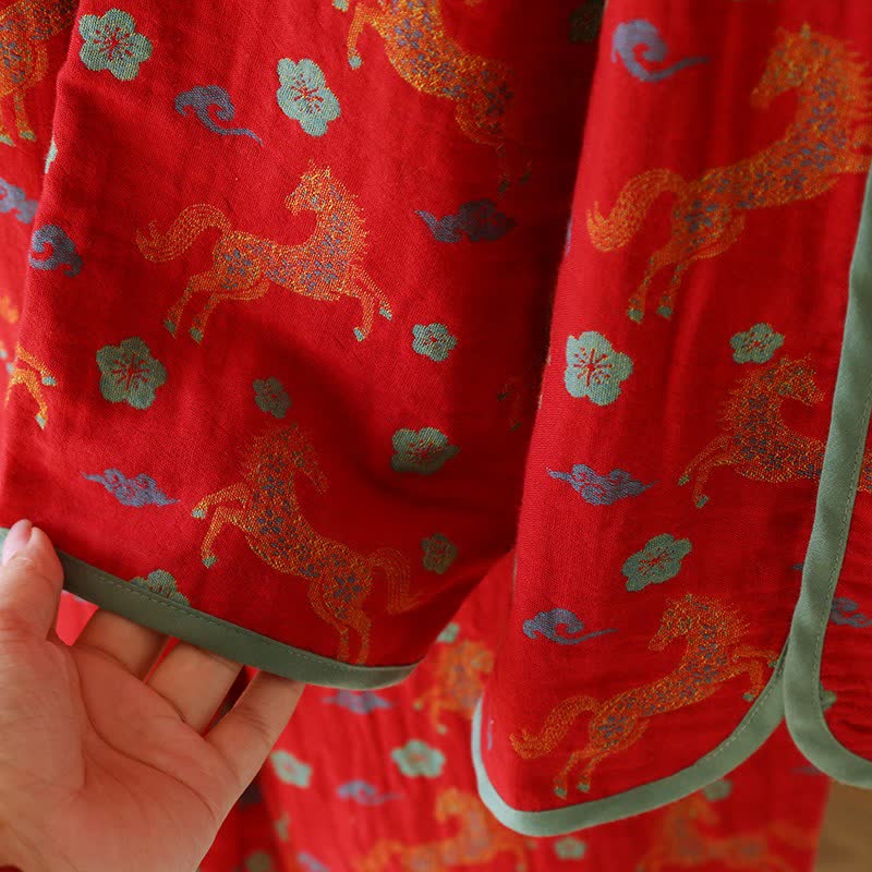 Loungewear-Set aus Baumwollgaze mit Pferdemotiv und Blumenmuster - image 7