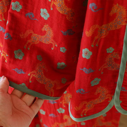 Loungewear-Set aus Baumwollgaze mit Pferdemotiv und Blumenmuster - image 7