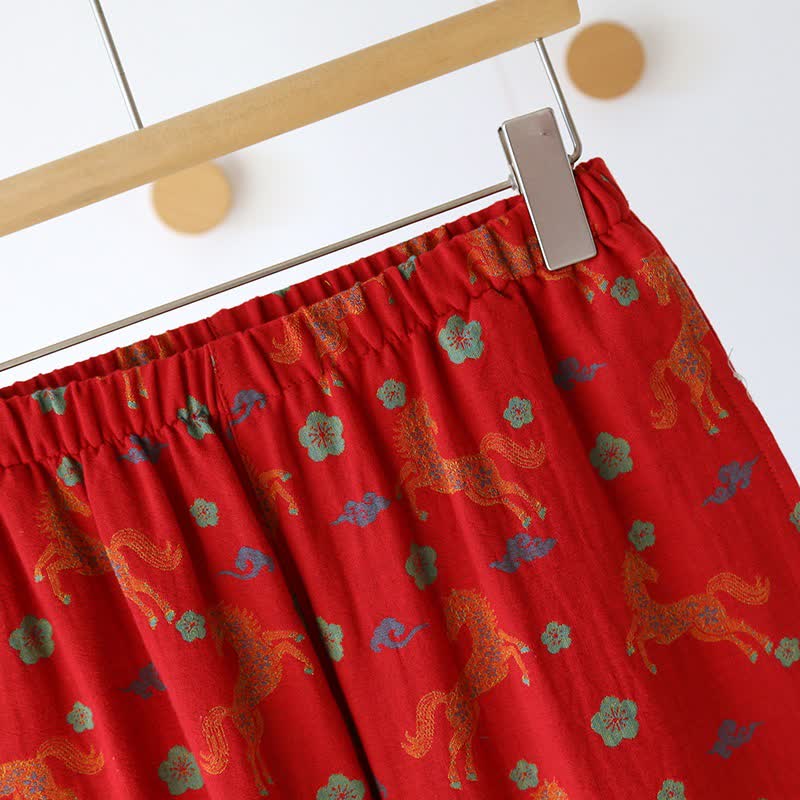 Loungewear-Set aus Baumwollgaze mit Pferdemotiv und Blumenmuster - image 10