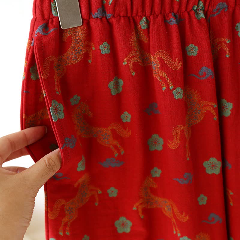 Loungewear-Set aus Baumwollgaze mit Pferdemotiv und Blumenmuster - image 11