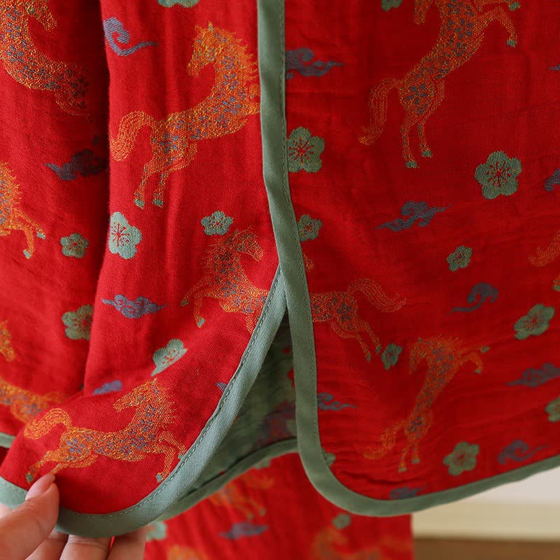 Loungewear-Set aus Baumwollgaze mit Pferdemotiv und Blumenmuster - image 6
