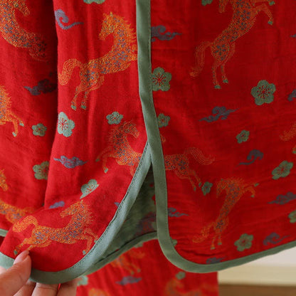 Loungewear-Set aus Baumwollgaze mit Pferdemotiv und Blumenmuster - image 6
