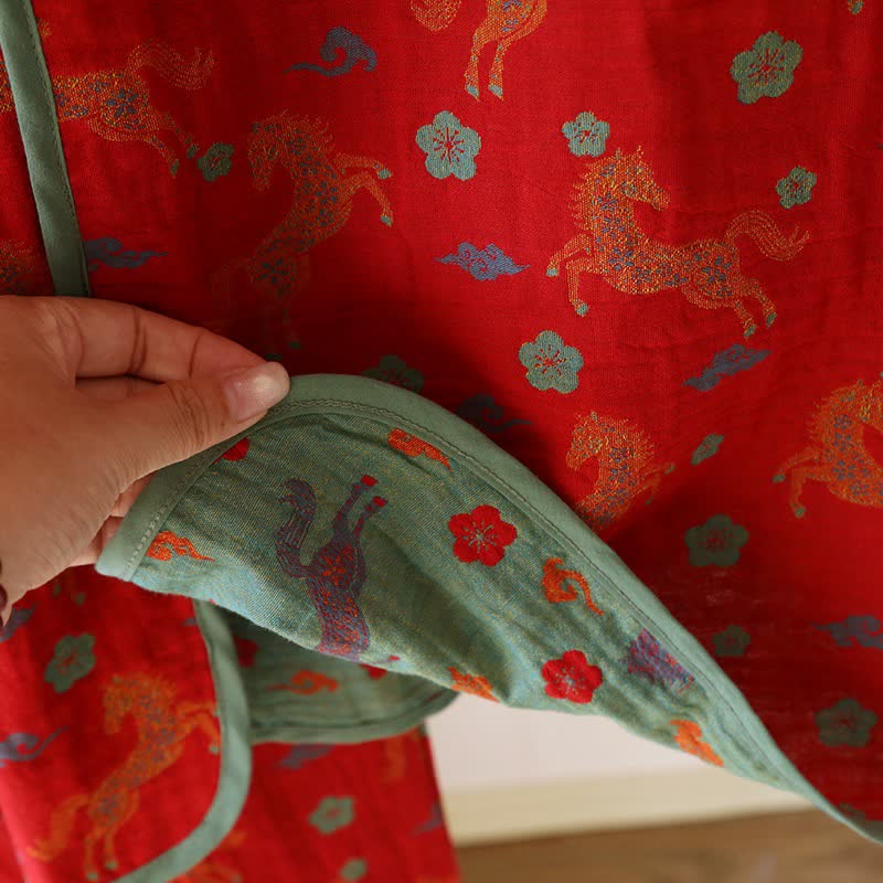 Loungewear-Set aus Baumwollgaze mit Pferdemotiv und Blumenmuster - image 12