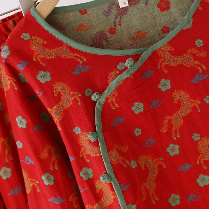 Loungewear-Set aus Baumwollgaze mit Pferdemotiv und Blumenmuster - image 5