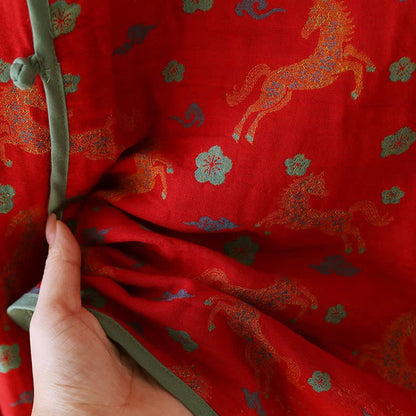 Loungewear-Set aus Baumwollgaze mit Pferdemotiv und Blumenmuster - image 8