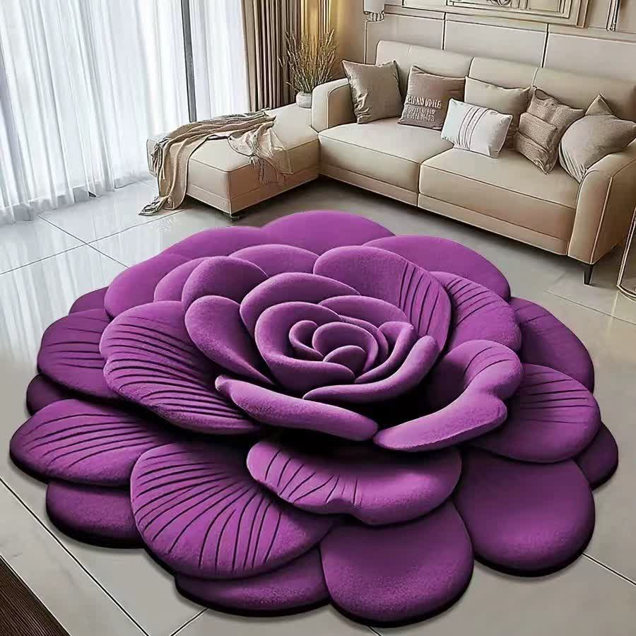 Kreativer Rosen-3D-Effekt-Teppich - Lila - 120cm x 120cm - image 4