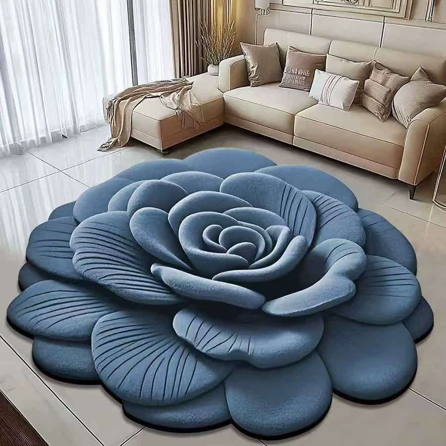 Kreativer Rosen-3D-Effekt-Teppich - Marineblau - 120cm x 120cm - image 5