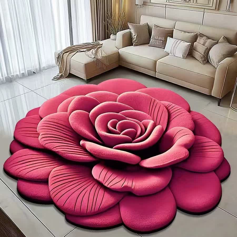 Kreativer Rosen-3D-Effekt-Teppich - Rosa - 120cm x 120cm - image 0