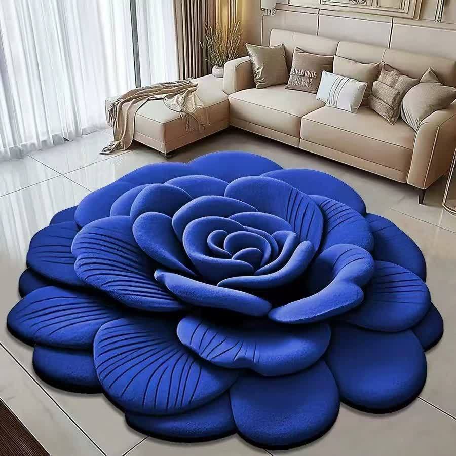 Kreativer Rosen-3D-Effekt-Teppich - Königsblau - 120cm x 120cm - image 7