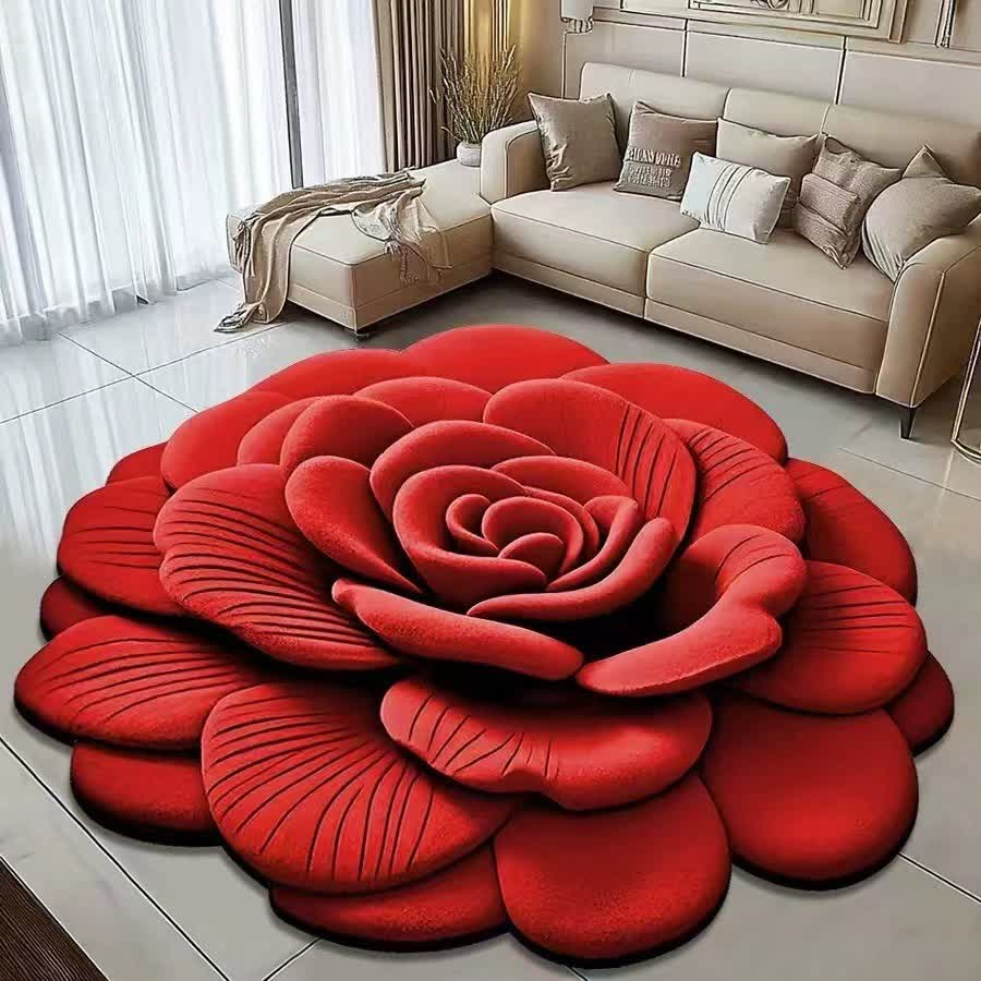 Kreativer Rosen-3D-Effekt-Teppich - Rot - 120cm x 120cm - image 1