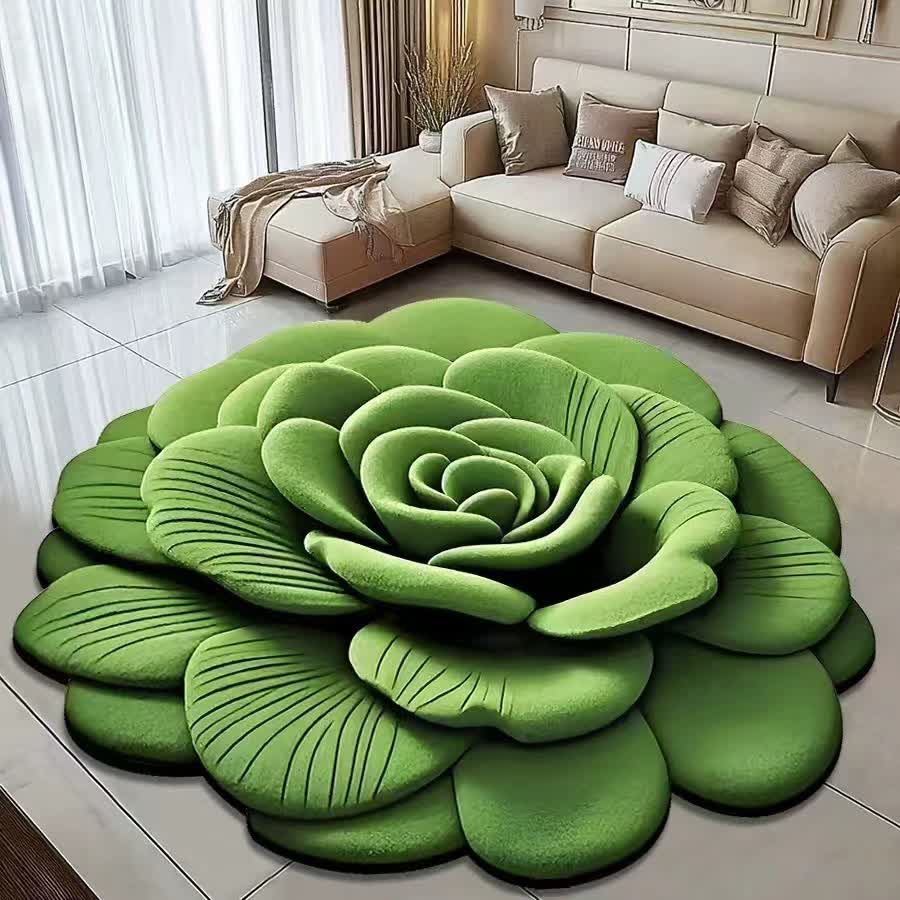 Kreativer Rosen-3D-Effekt-Teppich - Grün - 120cm x 120cm - image 6