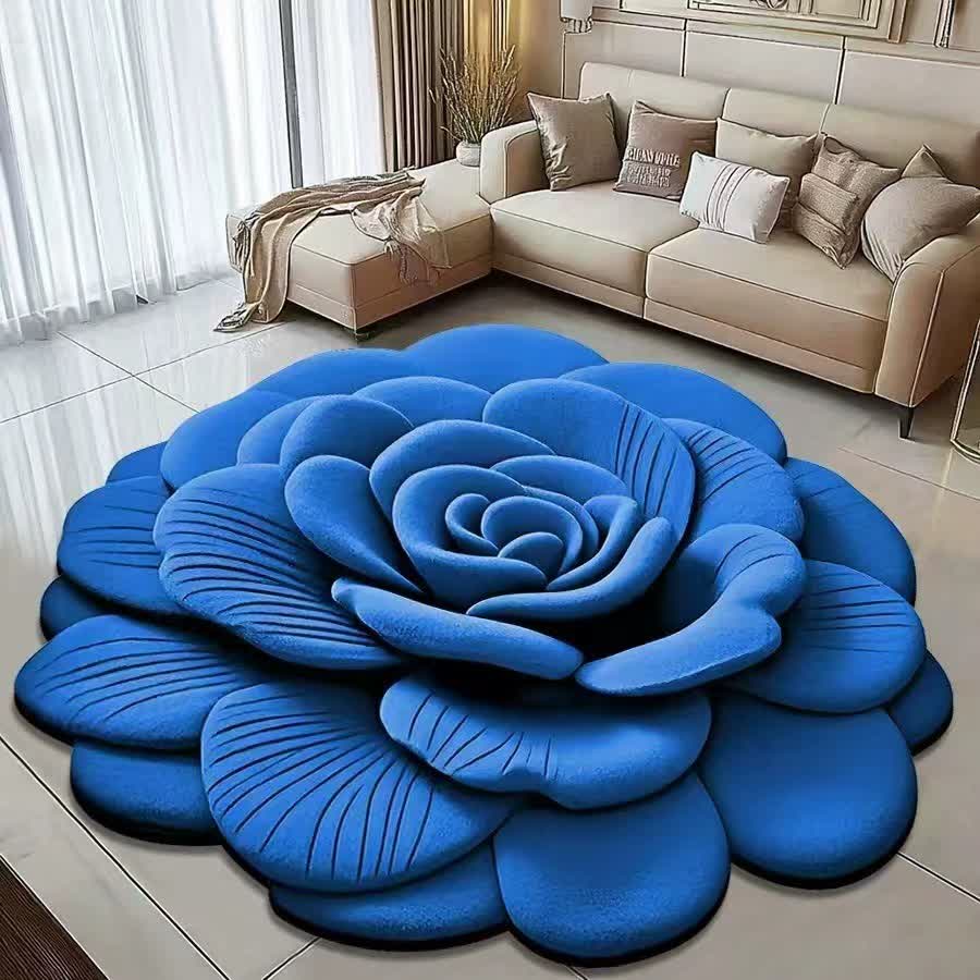 Kreativer Rosen-3D-Effekt-Teppich - Blau - 120cm x 120cm - image 3