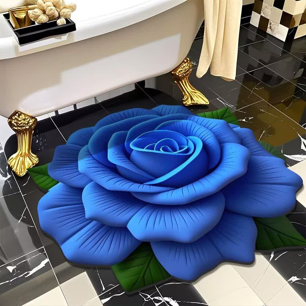 Romantischer Rosen-Teppich mit 3D-Effekt - Blau - 120cm x 120cm - image 1