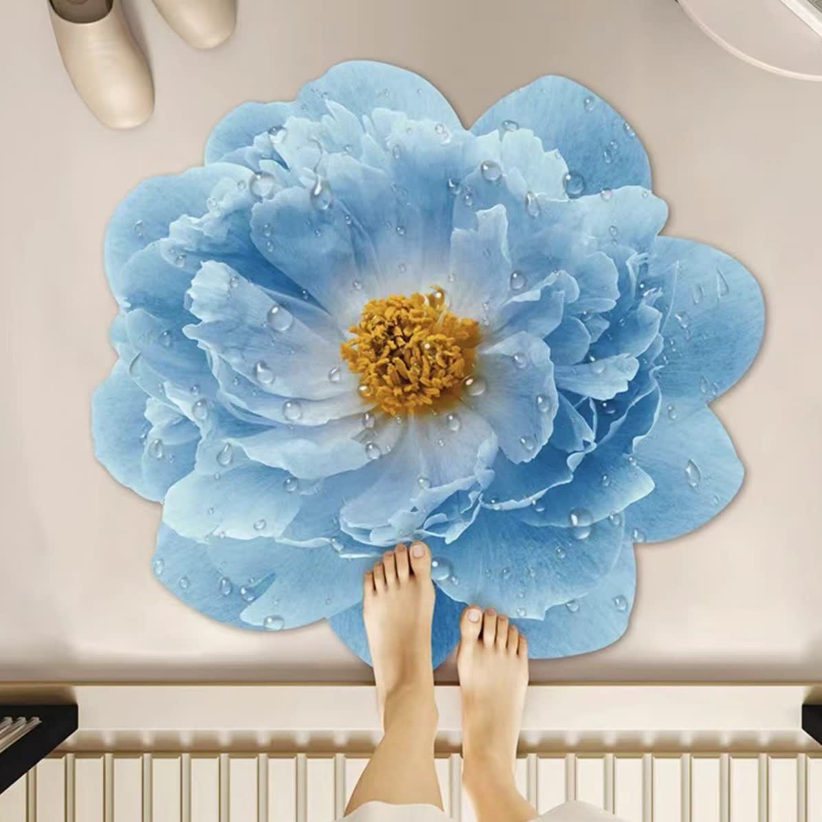 Kreativer blauer Teppich mit 3D-Blumenmuster - Blau - 100cm x 100cm - image 0