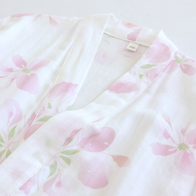 Kimono-Bademantel aus Baumwollgaze mit Kirschblütenmuster - image 5