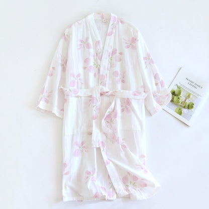 Kimono-Bademantel aus Baumwollgaze mit Kirschblütenmuster - image 3