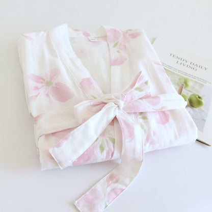Kimono-Bademantel aus Baumwollgaze mit Kirschblütenmuster - image 1