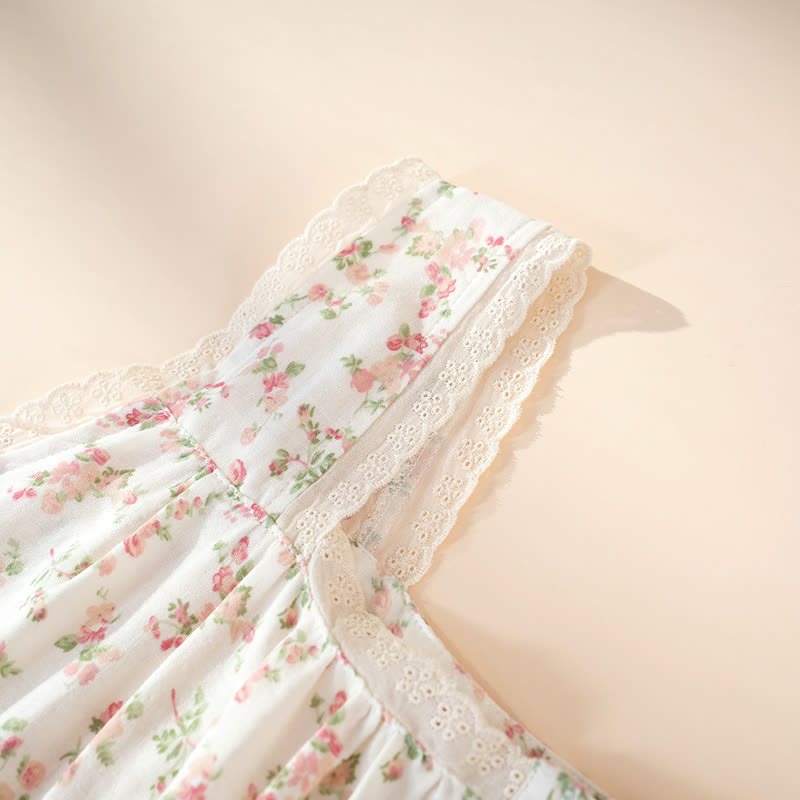 Ärmelloses Nachthemd aus reiner Baumwolle mit rosa Blumenmuster - image 3