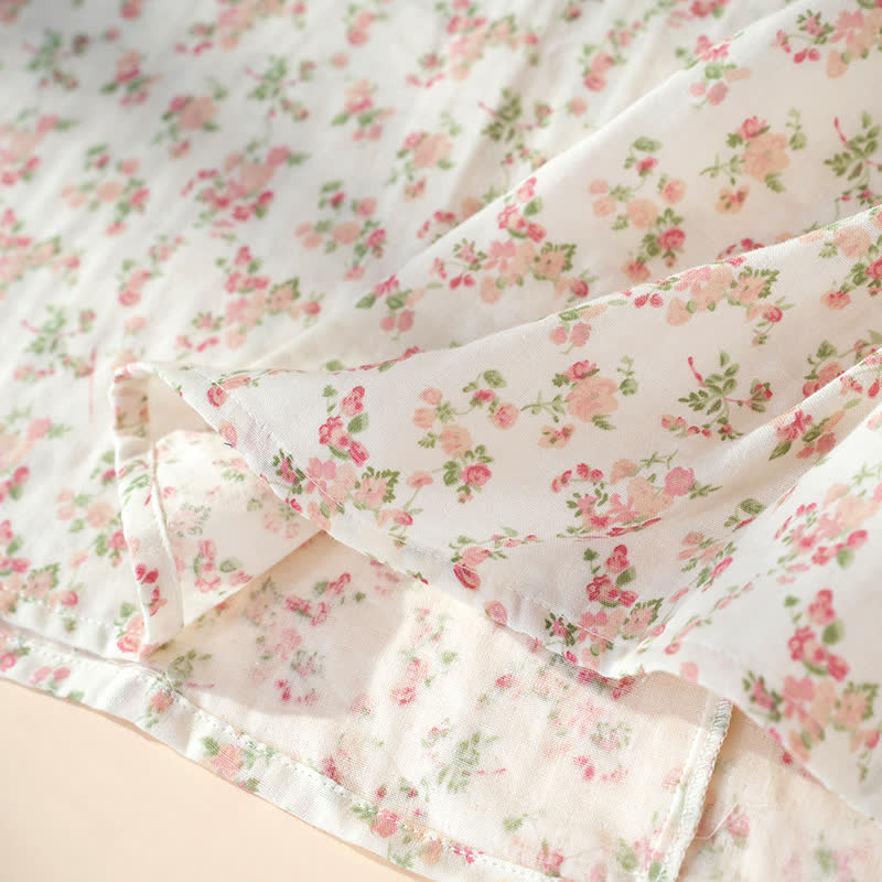 Ärmelloses Nachthemd aus reiner Baumwolle mit rosa Blumenmuster - image 6