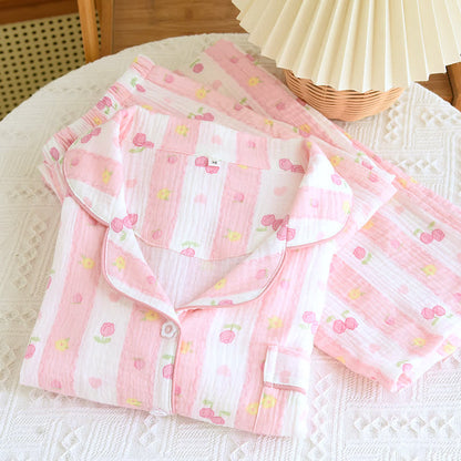 Gestreiftes Loungewear-Set aus Baumwolle mit Rosenmuster - image 1
